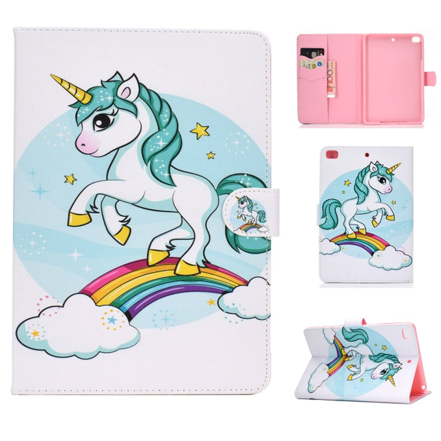 For iPad Mini 2019 & 4 & 3 & 2 & 1 Colored Drawing Pattern Horizontal Flip PU Leather Case with Holder & Card Slot & Sleep / Wake-up Function(Unicorn)-garmade.com