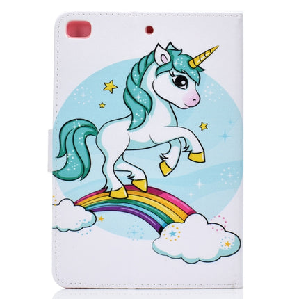 For iPad Mini 2019 & 4 & 3 & 2 & 1 Colored Drawing Pattern Horizontal Flip PU Leather Case with Holder & Card Slot & Sleep / Wake-up Function(Unicorn)-garmade.com