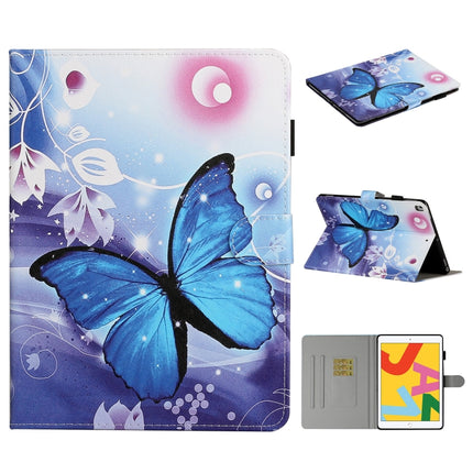 Colored Drawing Pattern Horizontal Flip PU Leather Case with Holder & Card Slot & Sleep / Wake-up Function For iPad Pro 10.2 2021 / 2020 / 2019 / 10.5 (2019)(Blue Butterfly)-garmade.com