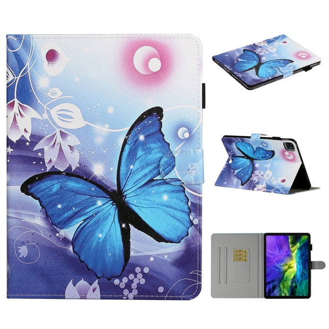 For iPad Pro 11 inch (2020) Colored Drawing Pattern Horizontal Flip PU Leather Tablet Case with Holder & Card Slot & Sleep / Wake-up Function(Blue Butterfly)-garmade.com