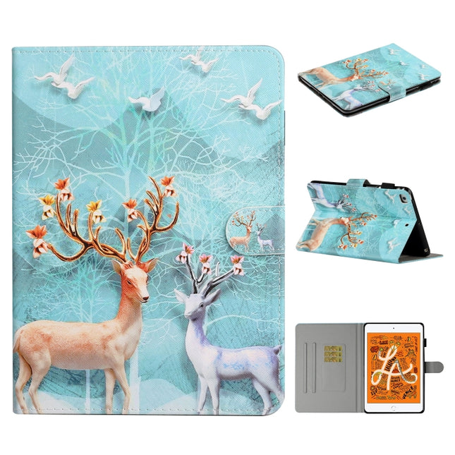 For iPad Mini 2019 & 4 & 3 & 2 & 1 Colored Drawing Pattern Horizontal Flip PU Leather Case with Holder & Card Slot & Sleep / Wake-up Function(Sika Deer)-garmade.com