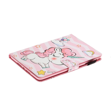 For iPad Mini 2019 & 4 & 3 & 2 & 1 Colored Drawing Pattern Horizontal Flip PU Leather Case with Holder & Card Slot & Sleep / Wake-up Function(Pink Unicorn)-garmade.com
