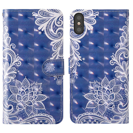For iPhone X 3D Painting Colored Drawing Pattern Horizontal Flip TPU + PU Leather Case with Holder & Card Slots & Wallet & Lanyard(White Lace)-garmade.com