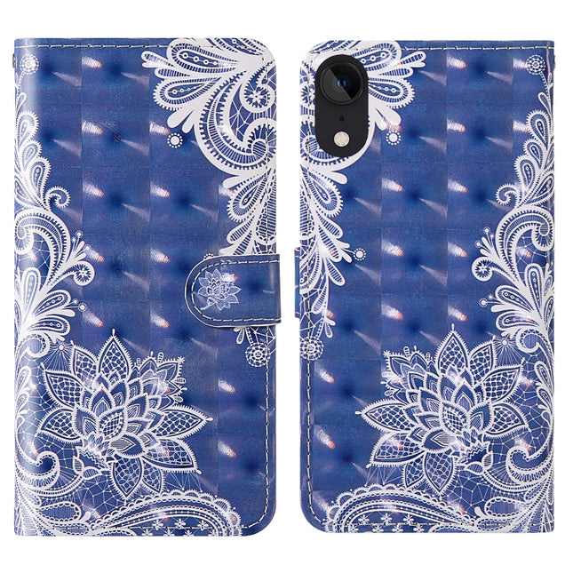 For iPhone XR 3D Painting Colored Drawing Pattern Horizontal Flip TPU + PU Leather Case with Holder & Card Slots & Wallet & Lanyard(White Lace)-garmade.com