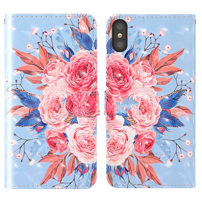 For iPhone XS Max 3D Painting Colored Drawing Pattern Horizontal Flip TPU + PU Leather Case with Holder & Card Slots & Wallet & Lanyard(Colored Flowers)-garmade.com