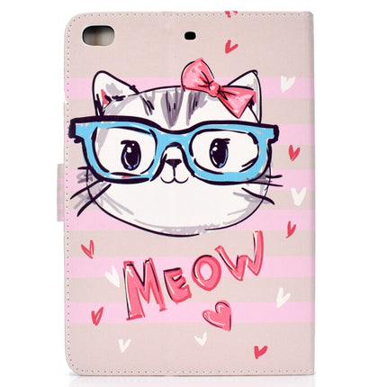 For iPad mini1 / 2 / 3 / 4 Colored Drawing Pattern Horizontal Flip PU Leather Case with Holder & Card Slot & Sleep / Wake-up Function(Glasses Cat)-garmade.com