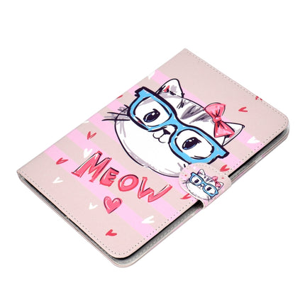 For iPad mini1 / 2 / 3 / 4 Colored Drawing Pattern Horizontal Flip PU Leather Case with Holder & Card Slot & Sleep / Wake-up Function(Glasses Cat)-garmade.com
