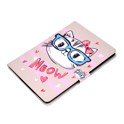 For iPad Air / iPad Air 2 2016 / iPad Pro9.7 / iPad9.7 / 2017 / 2018 Colored Drawing Pattern Horizontal Flip PU Leather Case with Holder & Card Slot & Sleep / Wake-up Function(Glasses Cat)-garmade.com