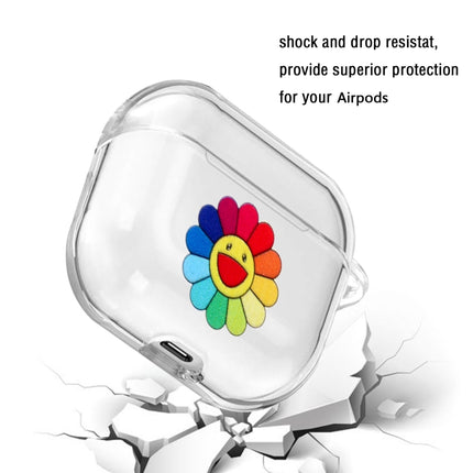 For Apple AirPods 1/2 Cartoon Pattern Transparent TPU Earphone Case with Keychain(Sun Flower)-garmade.com
