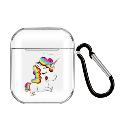 For Apple AirPods 1/2 Cartoon Pattern Transparent TPU Earphone Case with Keychain(Unicorn)-garmade.com