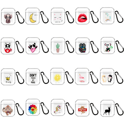 For Apple AirPods 1/2 Cartoon Pattern Transparent TPU Earphone Case with Keychain(Cat 2)-garmade.com