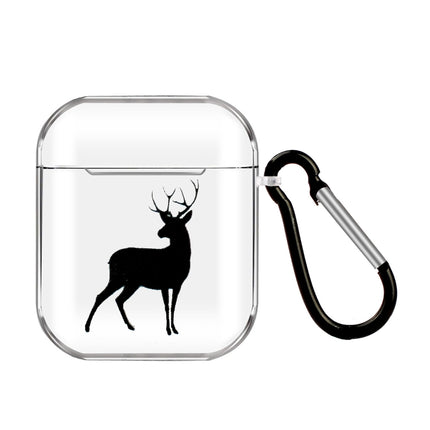 For Apple AirPods 1/2 Cartoon Pattern Transparent TPU Earphone Case with Keychain(Deer)-garmade.com