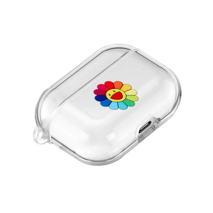 For AirPods Pro 3 Cartoon Pattern Transparent TPU Earphone Case with Keychain(Sun Flower)-garmade.com