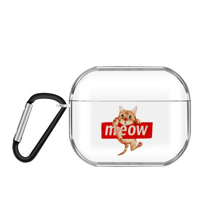 For AirPods Pro 3 Cartoon Pattern Transparent TPU Earphone Case with Keychain(Cat 2)-garmade.com