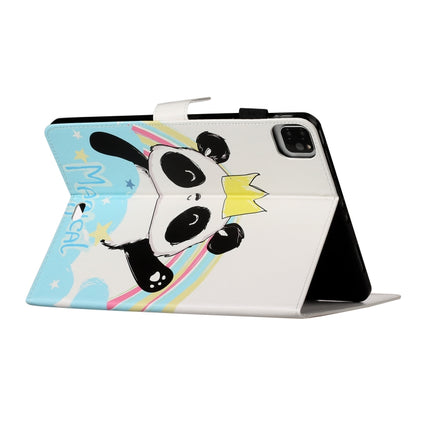 For iPad Pro 11 (2020) Colored Drawing Pattern Horizontal Flip PU Leather Tablet Case with Holder & Card Slot & Sleep / Wake-up Function(Crown Panda)-garmade.com