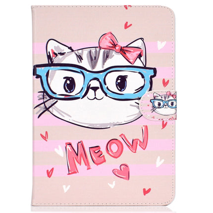 For iPad 10.2 Colored Drawing Pattern Horizontal Flip PU Leather Case with Holder & Card Slot & Sleep / Wake-up Function(Glasses Cat)-garmade.com