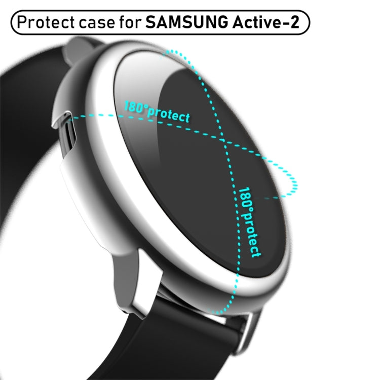 For Samsung Galaxy Watch Active 2 40mm Electroplate PC Protective Case with Tempered Glass Film(Silver)-garmade.com