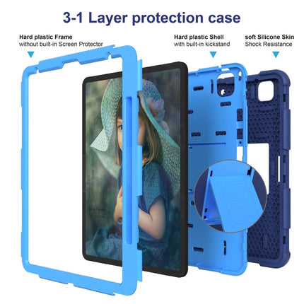 For iPad Pro 12.9 (2018) / (2020) Shockproof Two-Color Silicone Protective Tablet Case with Holder(Dark Blue+Blue)-garmade.com