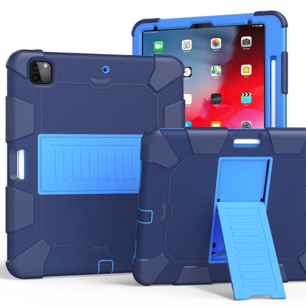 For iPad Pro 12.9 (2018) / (2020) Shockproof Two-Color Silicone Protective Tablet Case with Holder(Dark Blue+Blue)-garmade.com