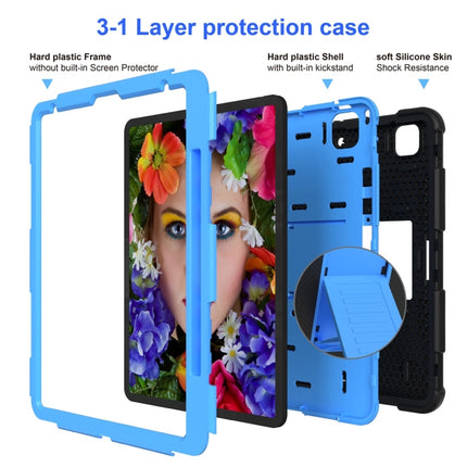For iPad Pro 12.9 (2018) / (2020) Shockproof Two-Color Silicone Protective Tablet Case with Holder(Black+Blue)-garmade.com