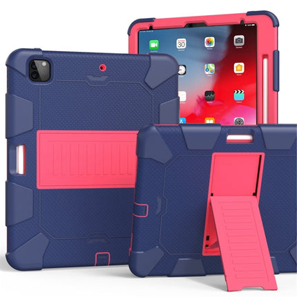 For iPad Pro 12.9 (2018) / (2020) Shockproof Two-Color Silicone Protective Tablet Case with Holder(Dark Blue+Rose Pink)-garmade.com