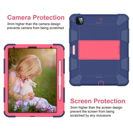 For iPad Pro 12.9 (2018) / (2020) Shockproof Two-Color Silicone Protective Tablet Case with Holder(Dark Blue+Rose Pink)-garmade.com