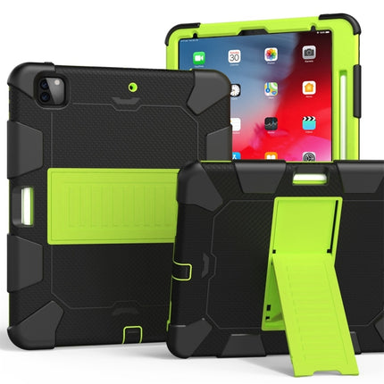 For iPad Pro 12.9 (2018) / (2020) Shockproof Two-Color Silicone Protective Tablet Case with Holder(Black+Green)-garmade.com