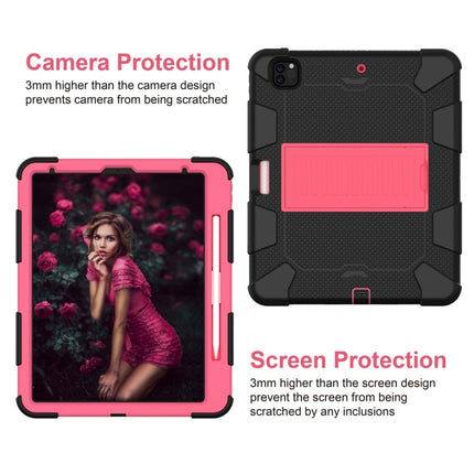 For iPad Pro 12.9 (2018) / (2020) Shockproof Two-Color Silicone Protective Tablet Case with Holder(Black+Rose Pink)-garmade.com