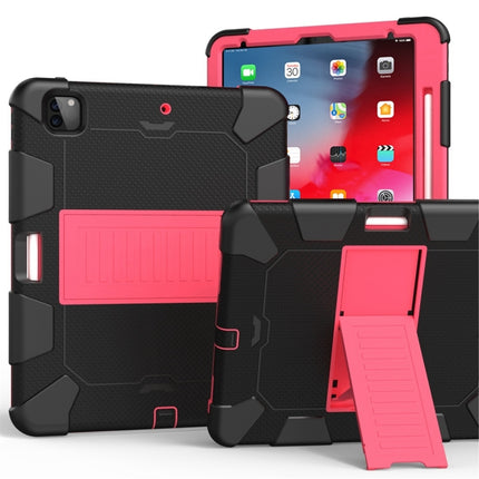 For iPad Pro 12.9 (2018) / (2020) Shockproof Two-Color Silicone Protective Tablet Case with Holder(Black+Rose Pink)-garmade.com