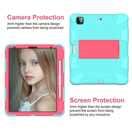 For iPad Pro 12.9 (2018) / (2020) Shockproof Two-Color Silicone Protective Tablet Case with Holder(Mint Green+Rose Red)-garmade.com