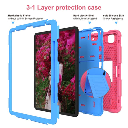 For iPad Pro 12.9 (2018) / (2020) Shockproof Two-Color Silicone Protective Tablet Case with Holder(Rose Red+Blue)-garmade.com