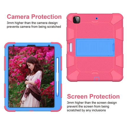 For iPad Pro 12.9 (2018) / (2020) Shockproof Two-Color Silicone Protective Tablet Case with Holder(Rose Red+Blue)-garmade.com