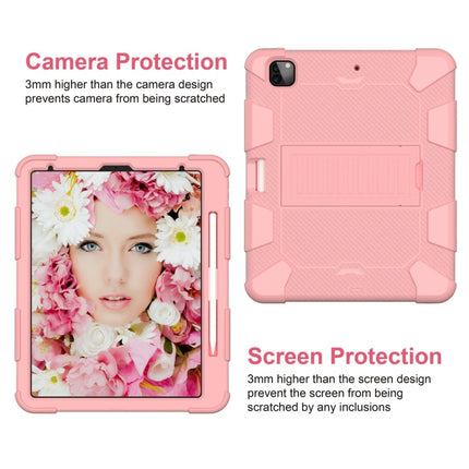 For iPad Pro 12.9 (2018) / (2020) Shockproof Two-Color Silicone Protective Tablet Case with Holder(Rose Gold)-garmade.com