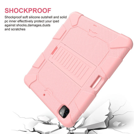 For iPad Pro 12.9 (2018) / (2020) Shockproof Two-Color Silicone Protective Tablet Case with Holder(Rose Gold)-garmade.com
