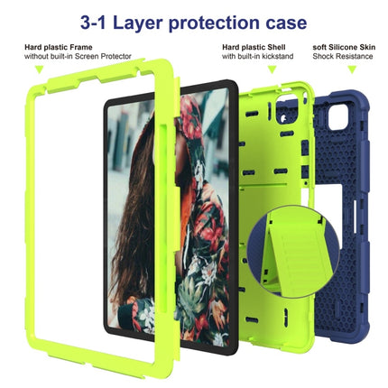 For iPad Pro 12.9 (2018) / (2020) Shockproof Two-Color Silicone Protective Tablet Case with Holder(Dark Blue+Green)-garmade.com