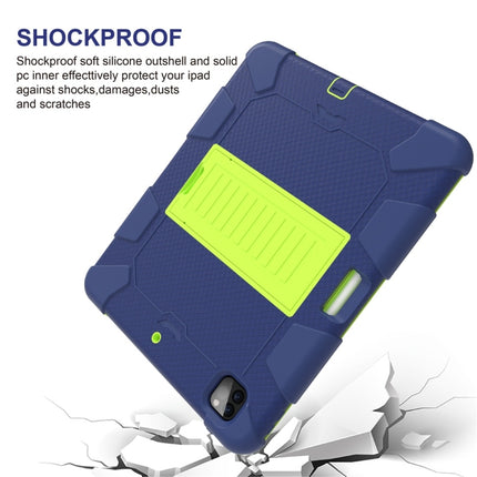For iPad Pro 12.9 (2018) / (2020) Shockproof Two-Color Silicone Protective Tablet Case with Holder(Dark Blue+Green)-garmade.com