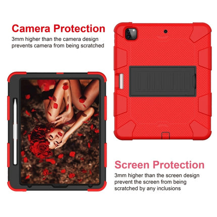 For iPad Pro 12.9 (2018) / (2020) Shockproof Two-Color Silicone Protective Tablet Case with Holder(Red+Black)-garmade.com