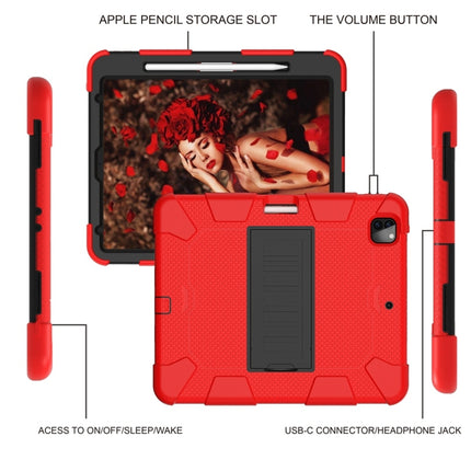 For iPad Pro 12.9 (2018) / (2020) Shockproof Two-Color Silicone Protective Tablet Case with Holder(Red+Black)-garmade.com