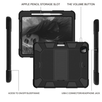 For iPad Pro 12.9 (2018) / (2020) Shockproof Two-Color Silicone Protective Tablet Case with Holder(Black)-garmade.com