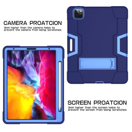 For iPad Pro 12.9 2021 / 2020 / 2019 Contrast Color Silicone + PC Protective Tablet Case with Holder(Navy Blue + Blue)-garmade.com