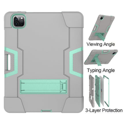 For iPad Pro 12.9 2021 / 2020 / 2019 Contrast Color Silicone + PC Protective Tablet Case with Holder(Grey + Mint Green)-garmade.com