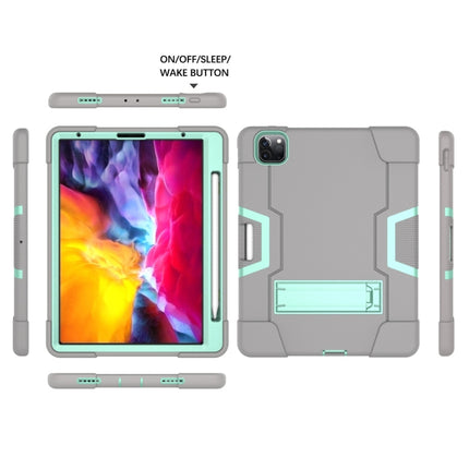 For iPad Pro 12.9 2021 / 2020 / 2019 Contrast Color Silicone + PC Protective Tablet Case with Holder(Grey + Mint Green)-garmade.com