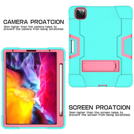 For iPad Pro 12.9 2021 / 2020 / 2019 Contrast Color Silicone + PC Protective Tablet Case with Holder(Mint Green + Rose Red)-garmade.com