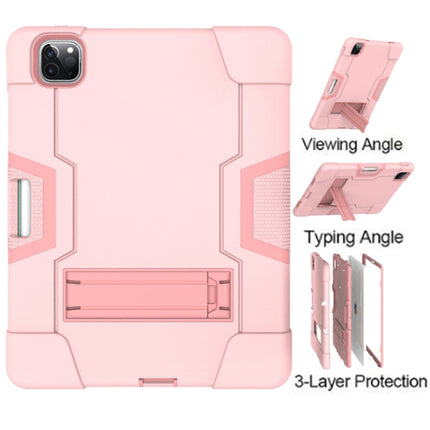 For iPad Pro 12.9 2021 / 2020 / 2019 Contrast Color Silicone + PC Protective Tablet Case with Holder(Rose Gold)-garmade.com