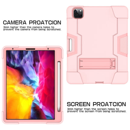 For iPad Pro 12.9 2021 / 2020 / 2019 Contrast Color Silicone + PC Protective Tablet Case with Holder(Rose Gold)-garmade.com