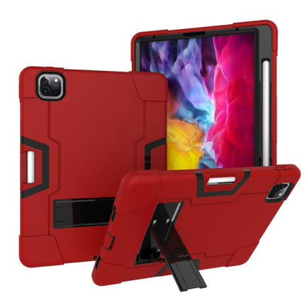 For iPad Pro 12.9 2021 / 2020 / 2019 Contrast Color Silicone + PC Protective Tablet Case with Holder(Red + Black)-garmade.com