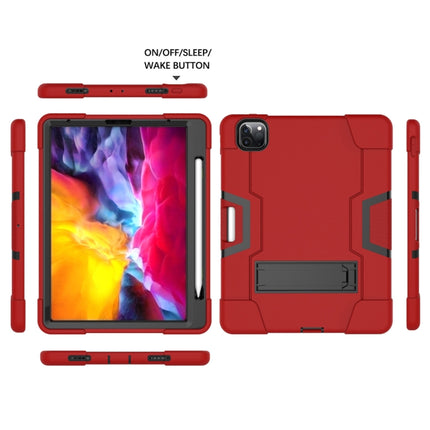 For iPad Pro 12.9 2021 / 2020 / 2019 Contrast Color Silicone + PC Protective Tablet Case with Holder(Red + Black)-garmade.com