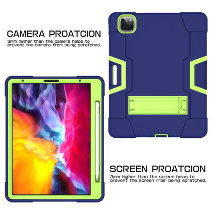 For iPad Pro 12.9 2021 / 2020 / 2019 Contrast Color Silicone + PC Protective Tablet Case with Holder(Navy Blue + Green)-garmade.com
