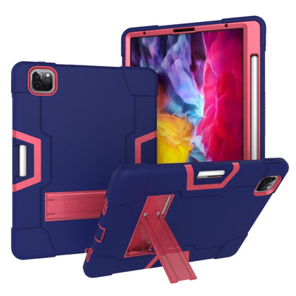 For iPad Pro 12.9 2021 / 2020 / 2019 Contrast Color Silicone + PC Protective Tablet Case with Holder(Navy Blue + Rose Red)-garmade.com