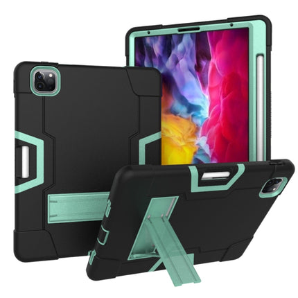 For iPad Pro 12.9 2021 / 2020 / 2019 Contrast Color Silicone + PC Protective Tablet Case with Holder(Black + Mint Green)-garmade.com